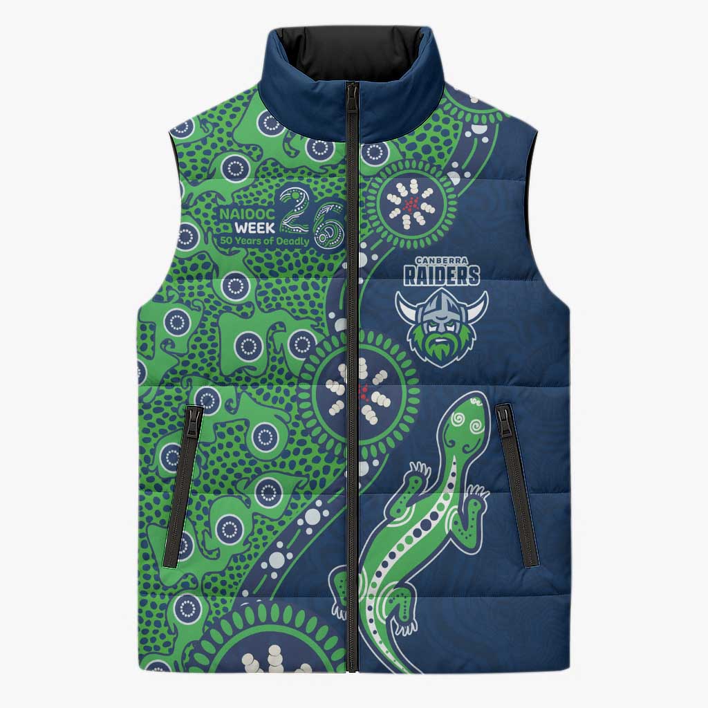 Canberra Raiders NAIDOC Week 2026 Sleeveless Puffer Jacket Aboriginal Lizard Dot Painting - 50 Years of Deadly