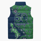 Canberra Raiders NAIDOC Week 2026 Sleeveless Puffer Jacket Aboriginal Lizard Dot Painting - 50 Years of Deadly