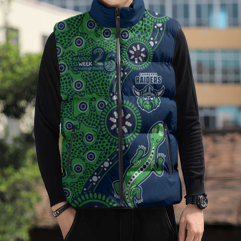 Canberra Raiders NAIDOC Week 2026 Sleeveless Puffer Jacket Aboriginal Lizard Dot Painting - 50 Years of Deadly