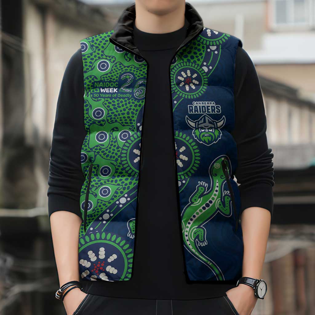 Canberra Raiders NAIDOC Week 2026 Sleeveless Puffer Jacket Aboriginal Lizard Dot Painting - 50 Years of Deadly