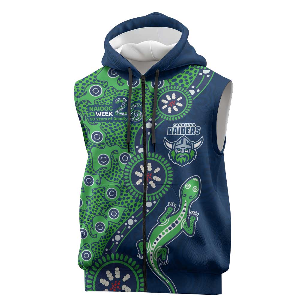 Canberra Raiders NAIDOC Week 2026 Sleeveless Zip Hoodie Aboriginal Lizard Dot Painting - 50 Years of Deadly
