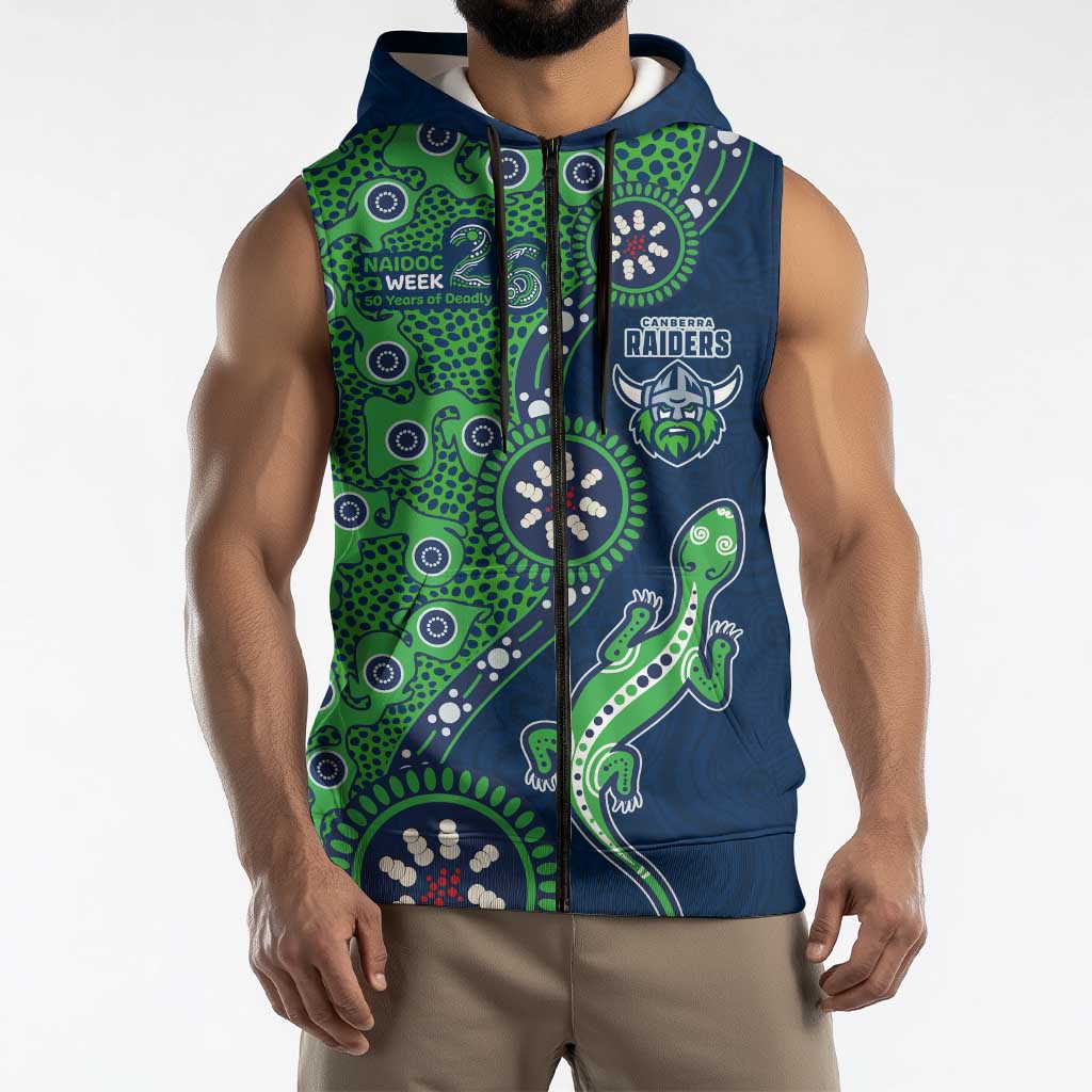 Canberra Raiders NAIDOC Week 2026 Sleeveless Zip Hoodie Aboriginal Lizard Dot Painting - 50 Years of Deadly