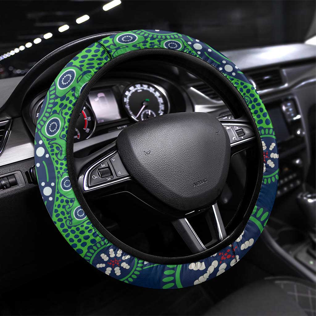 Canberra Raiders NAIDOC Week 2026 Steering Wheel Cover Aboriginal Lizard Dot Painting - 50 Years of Deadly