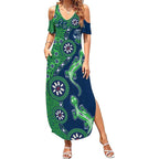 Canberra Raiders NAIDOC Week 2026 Summer Maxi Dress Aboriginal Lizard Dot Painting - 50 Years of Deadly