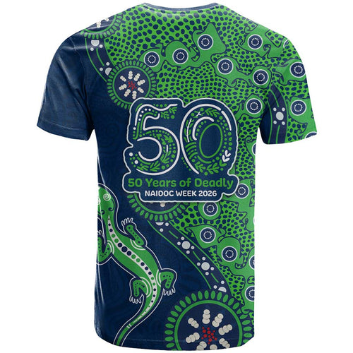 Canberra Raiders NAIDOC Week 2026 T Shirt Aboriginal Lizard Dot Painting - 50 Years of Deadly