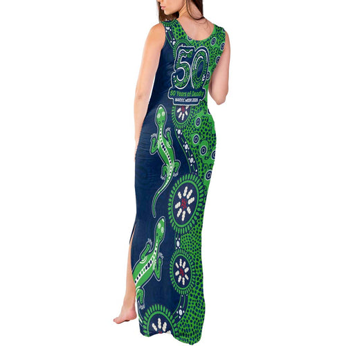 Canberra Raiders NAIDOC Week 2026 Tank Maxi Dress Aboriginal Lizard Dot Painting - 50 Years of Deadly