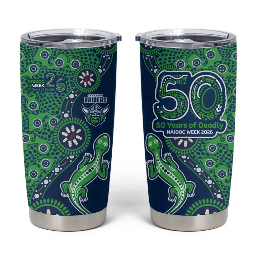 Canberra Raiders NAIDOC Week 2026 Tumbler Cup Aboriginal Lizard Dot Painting - 50 Years of Deadly