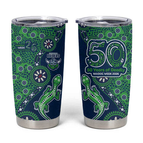 Canberra Raiders NAIDOC Week 2026 Tumbler Cup Aboriginal Lizard Dot Painting - 50 Years of Deadly