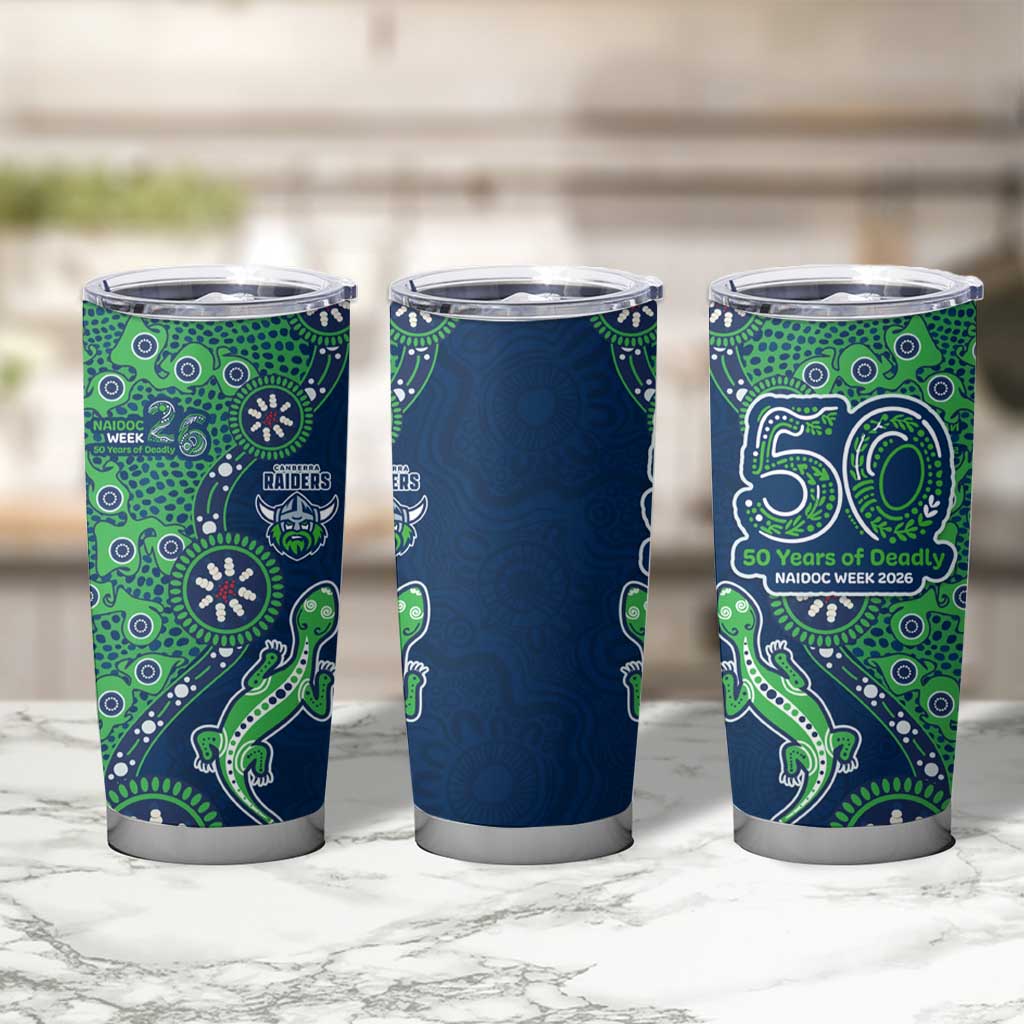 Canberra Raiders NAIDOC Week 2026 Tumbler Cup Aboriginal Lizard Dot Painting - 50 Years of Deadly