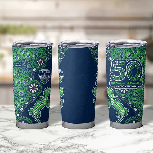 Canberra Raiders NAIDOC Week 2026 Tumbler Cup Aboriginal Lizard Dot Painting - 50 Years of Deadly