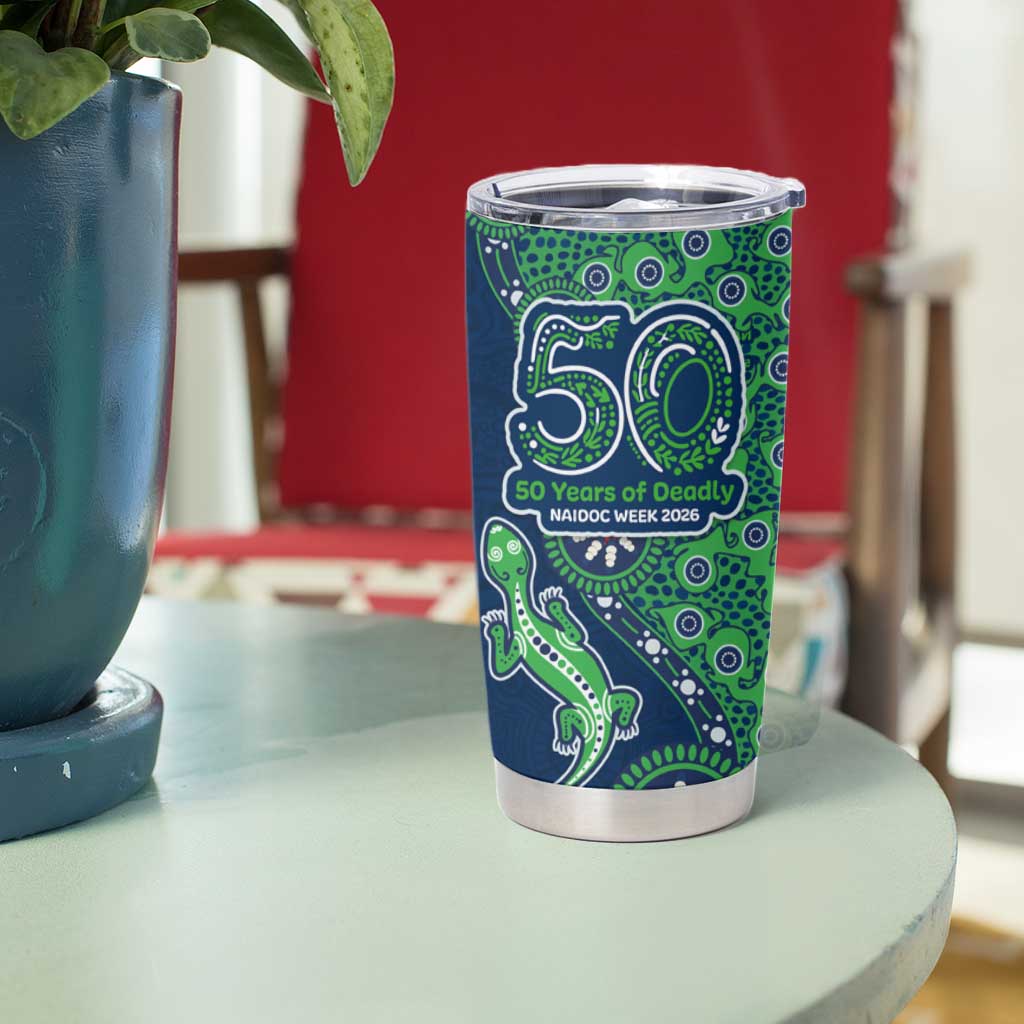 Canberra Raiders NAIDOC Week 2026 Tumbler Cup Aboriginal Lizard Dot Painting - 50 Years of Deadly