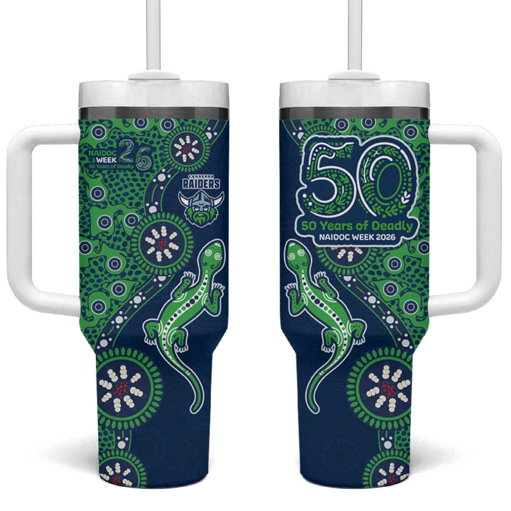 Canberra Raiders NAIDOC Week 2026 Tumbler With Handle Aboriginal Lizard Dot Painting - 50 Years of Deadly