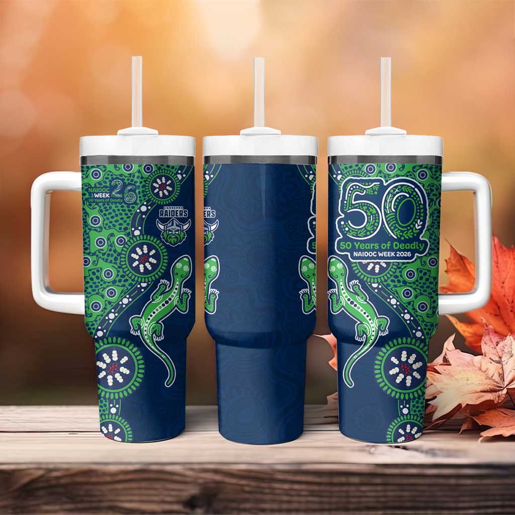 Canberra Raiders NAIDOC Week 2026 Tumbler With Handle Aboriginal Lizard Dot Painting - 50 Years of Deadly