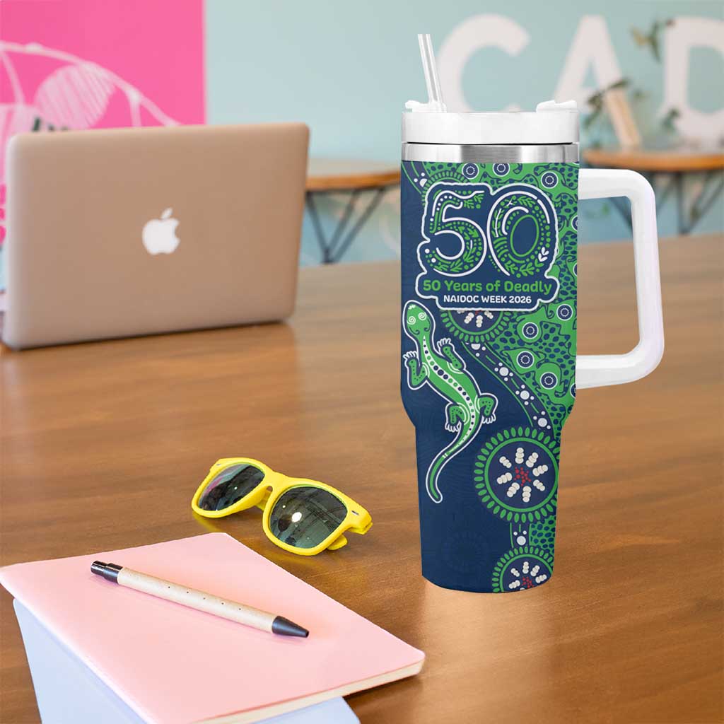 Canberra Raiders NAIDOC Week 2026 Tumbler With Handle Aboriginal Lizard Dot Painting - 50 Years of Deadly