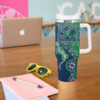 Canberra Raiders NAIDOC Week 2026 Tumbler With Handle Aboriginal Lizard Dot Painting - 50 Years of Deadly