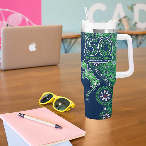 Canberra Raiders NAIDOC Week 2026 Tumbler With Handle Aboriginal Lizard Dot Painting - 50 Years of Deadly