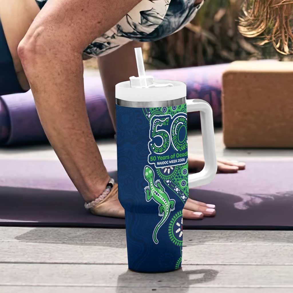 Canberra Raiders NAIDOC Week 2026 Tumbler With Handle Aboriginal Lizard Dot Painting - 50 Years of Deadly