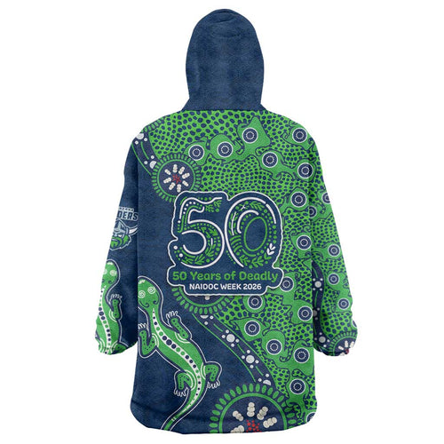 Canberra Raiders NAIDOC Week 2026 Wearable Blanket Hoodie Aboriginal Lizard Dot Painting - 50 Years of Deadly