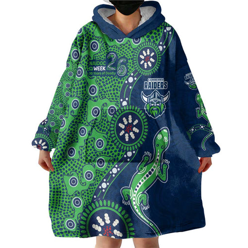 Canberra Raiders NAIDOC Week 2026 Wearable Blanket Hoodie Aboriginal Lizard Dot Painting - 50 Years of Deadly