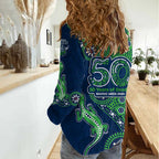 Canberra Raiders NAIDOC Week 2026 Women Casual Shirt Aboriginal Lizard Dot Painting - 50 Years of Deadly