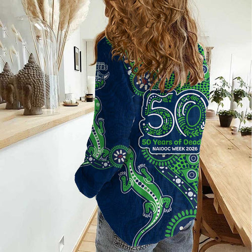 Canberra Raiders NAIDOC Week 2026 Women Casual Shirt Aboriginal Lizard Dot Painting - 50 Years of Deadly