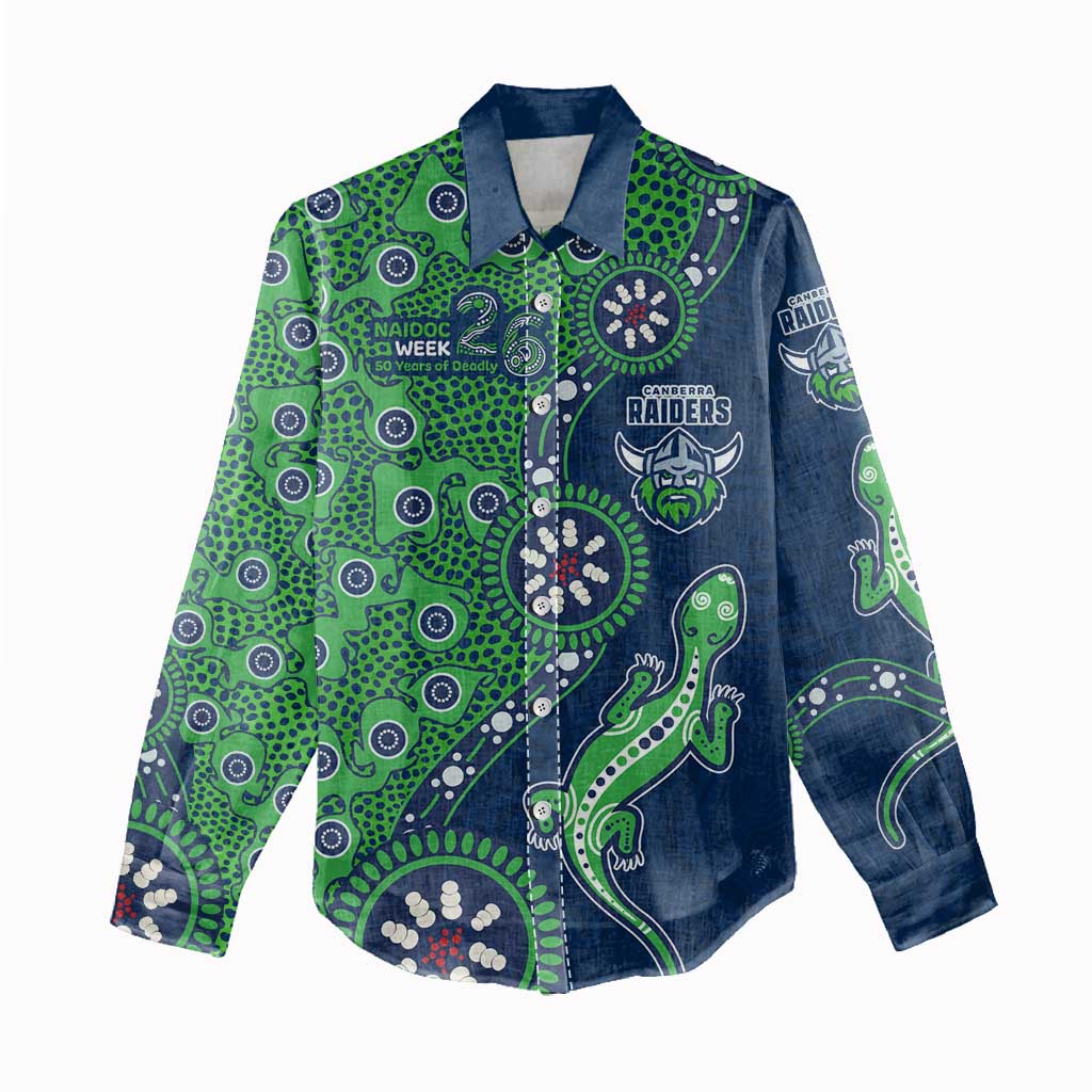 Canberra Raiders NAIDOC Week 2026 Women Casual Shirt Aboriginal Lizard Dot Painting - 50 Years of Deadly