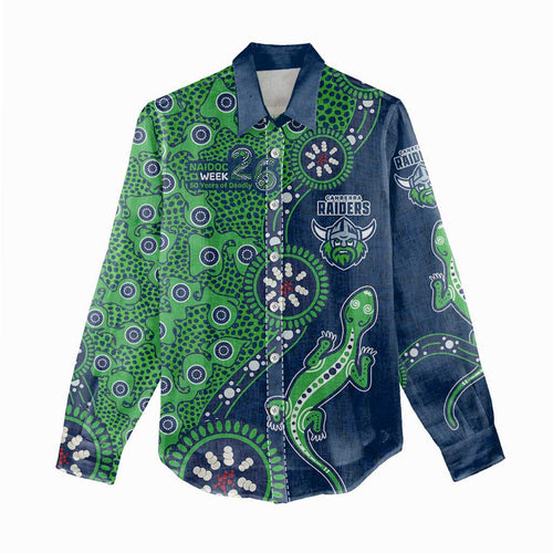 Canberra Raiders NAIDOC Week 2026 Women Casual Shirt Aboriginal Lizard Dot Painting - 50 Years of Deadly