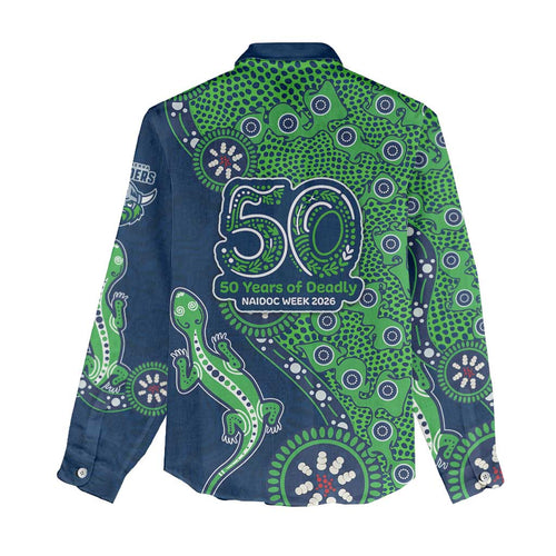 Canberra Raiders NAIDOC Week 2026 Women Casual Shirt Aboriginal Lizard Dot Painting - 50 Years of Deadly
