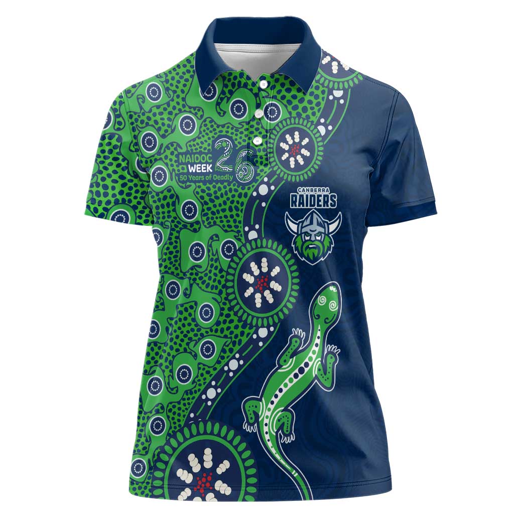 Canberra Raiders NAIDOC Week 2026 Women Polo Shirt Aboriginal Lizard Dot Painting - 50 Years of Deadly