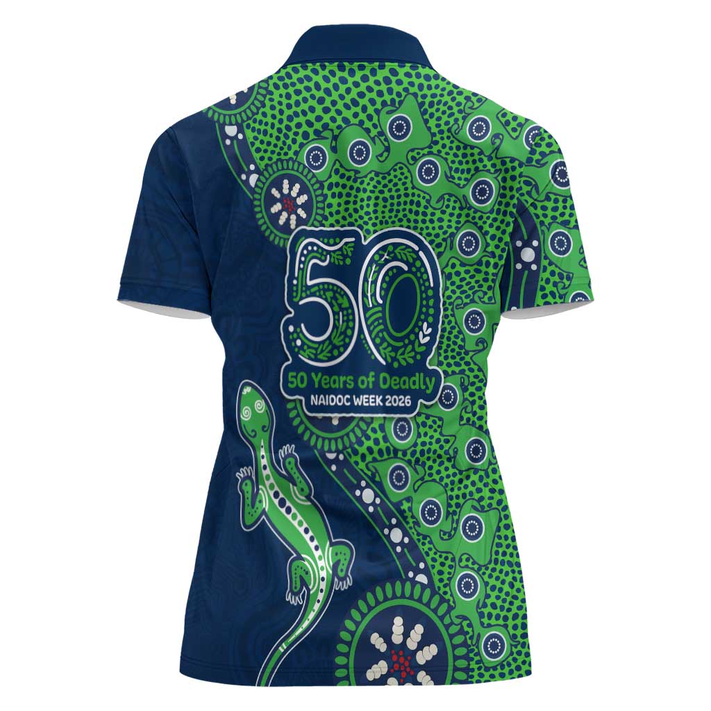 Canberra Raiders NAIDOC Week 2026 Women Polo Shirt Aboriginal Lizard Dot Painting - 50 Years of Deadly