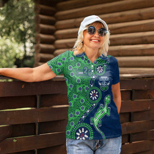 Canberra Raiders NAIDOC Week 2026 Women Polo Shirt Aboriginal Lizard Dot Painting - 50 Years of Deadly