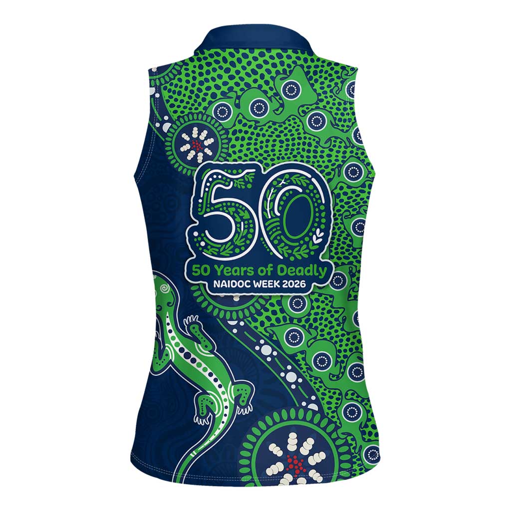 Canberra Raiders NAIDOC Week 2026 Women Sleeveless Polo Shirt Aboriginal Lizard Dot Painting - 50 Years of Deadly