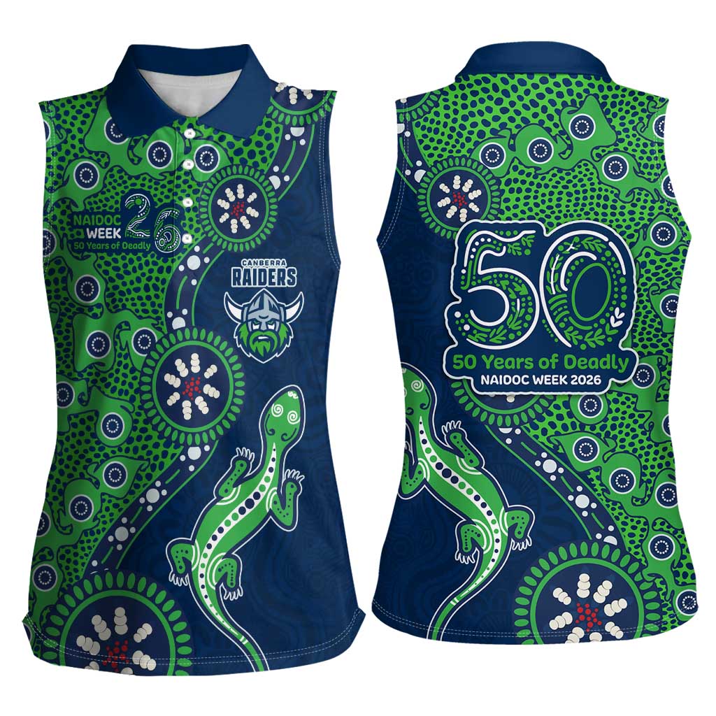 Canberra Raiders NAIDOC Week 2026 Women Sleeveless Polo Shirt Aboriginal Lizard Dot Painting - 50 Years of Deadly