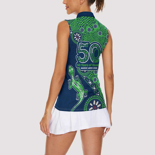 Canberra Raiders NAIDOC Week 2026 Women Sleeveless Polo Shirt Aboriginal Lizard Dot Painting - 50 Years of Deadly