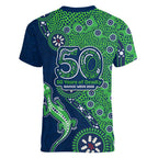 Canberra Raiders NAIDOC Week 2026 Women V-Neck T-Shirt Aboriginal Lizard Dot Painting - 50 Years of Deadly