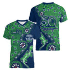 Canberra Raiders NAIDOC Week 2026 Women V-Neck T-Shirt Aboriginal Lizard Dot Painting - 50 Years of Deadly