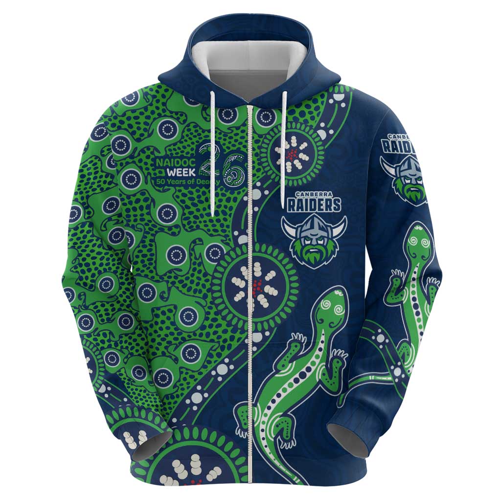 Canberra Raiders NAIDOC Week 2026 Zip Hoodie Aboriginal Lizard Dot Painting - 50 Years of Deadly