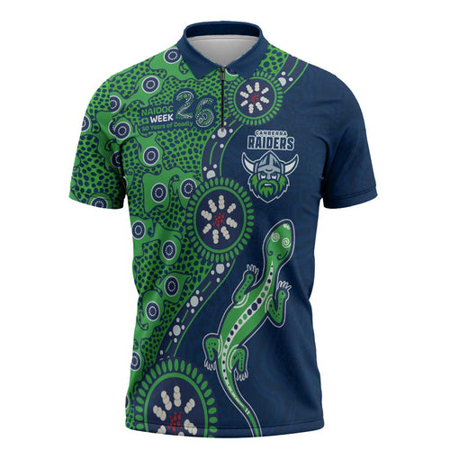 Canberra Raiders NAIDOC Week 2026 Zipper Polo Shirt Aboriginal Lizard Dot Painting - 50 Years of Deadly