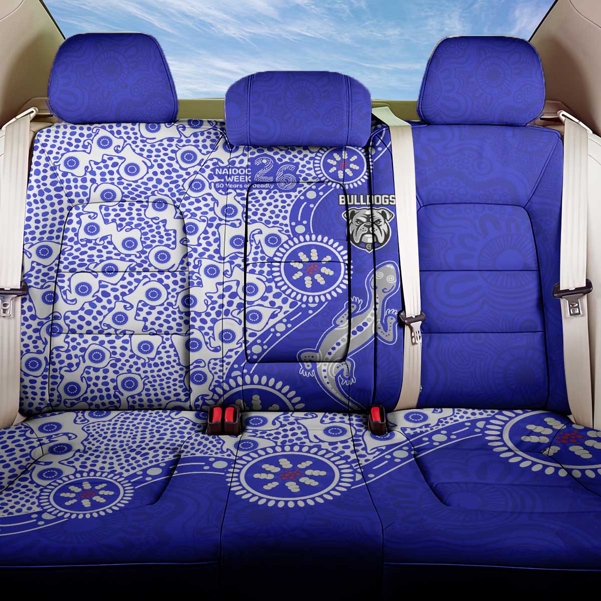 Canterbury-Bankstown Bulldogs NAIDOC Week 2026 Back Car Seat Cover Aboriginal Lizard Dot Painting - 50 Years of Deadly