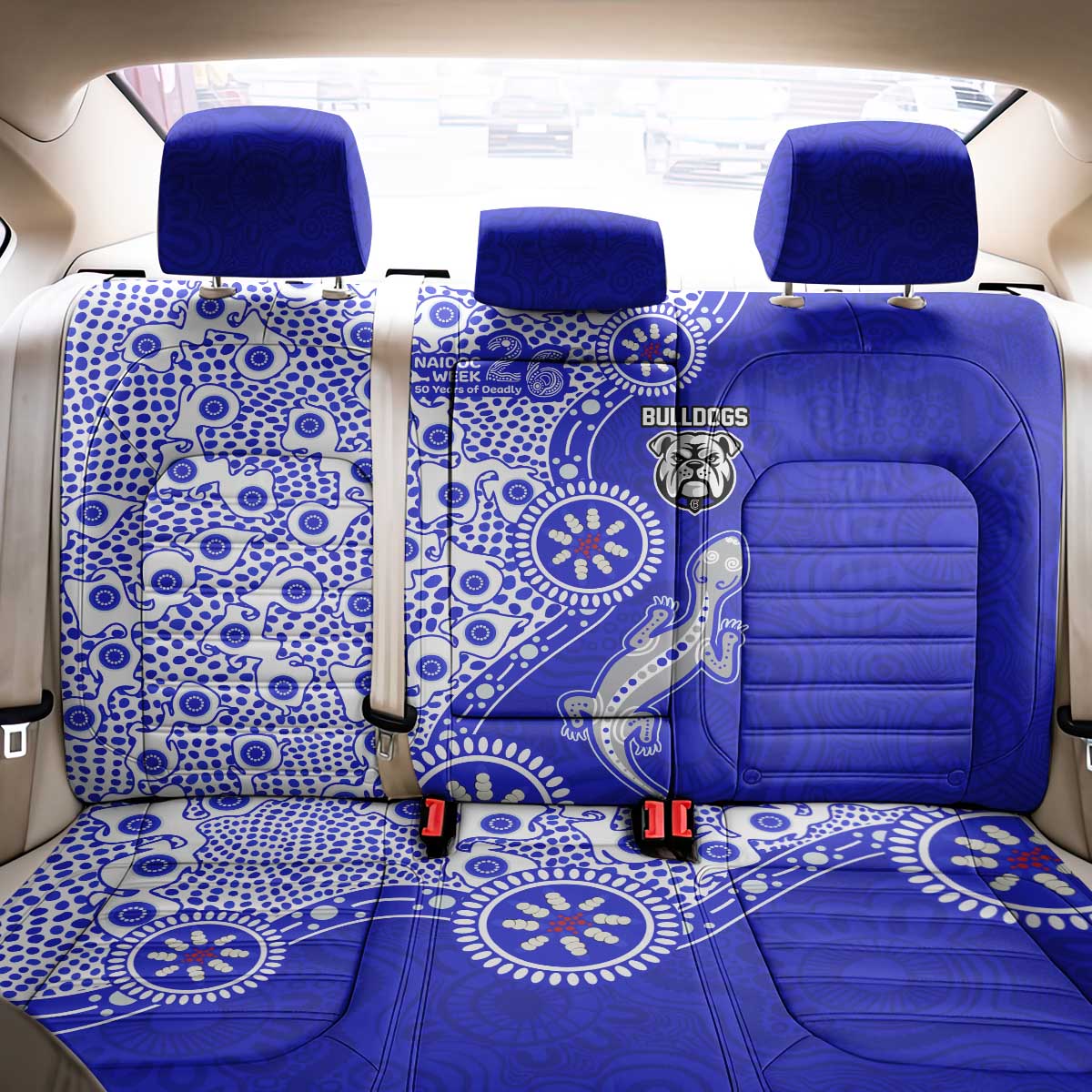 Canterbury-Bankstown Bulldogs NAIDOC Week 2026 Back Car Seat Cover Aboriginal Lizard Dot Painting - 50 Years of Deadly