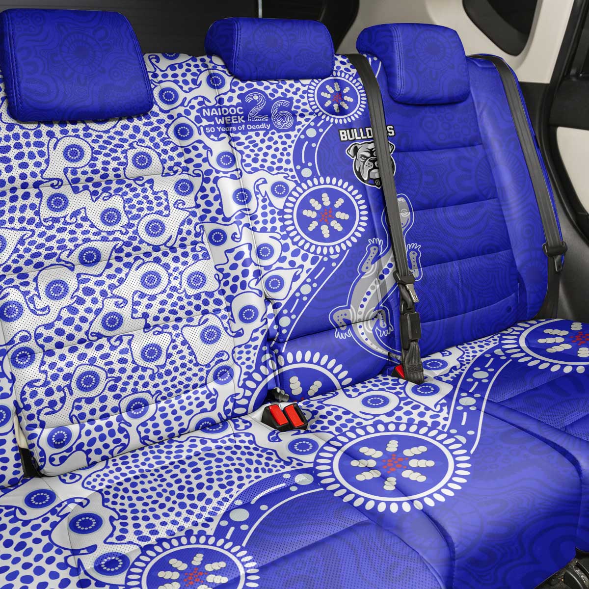 Canterbury-Bankstown Bulldogs NAIDOC Week 2026 Back Car Seat Cover Aboriginal Lizard Dot Painting - 50 Years of Deadly