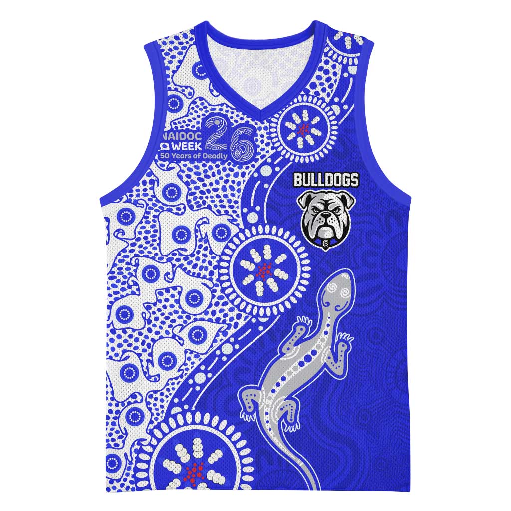 Canterbury-Bankstown Bulldogs NAIDOC Week 2026 Basketball Jersey Aboriginal Lizard Dot Painting - 50 Years of Deadly