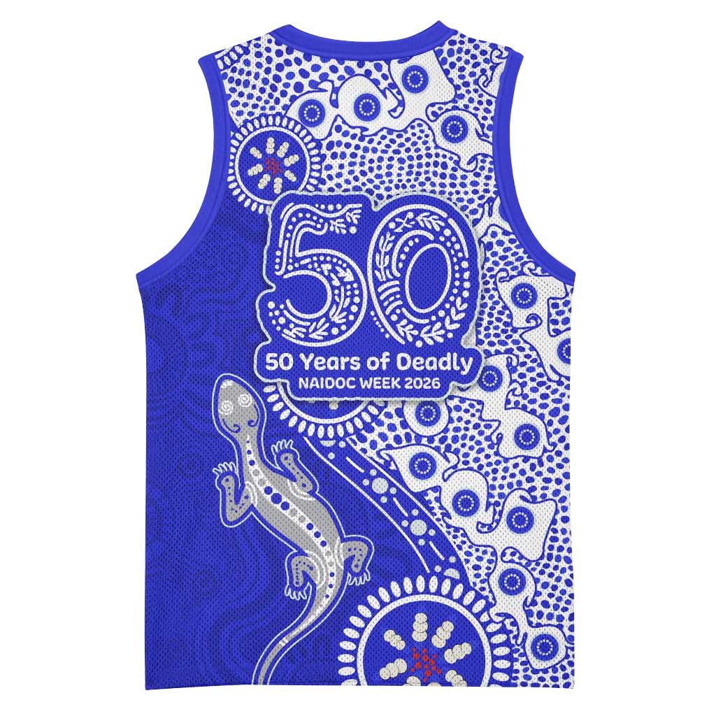 Canterbury-Bankstown Bulldogs NAIDOC Week 2026 Basketball Jersey Aboriginal Lizard Dot Painting - 50 Years of Deadly