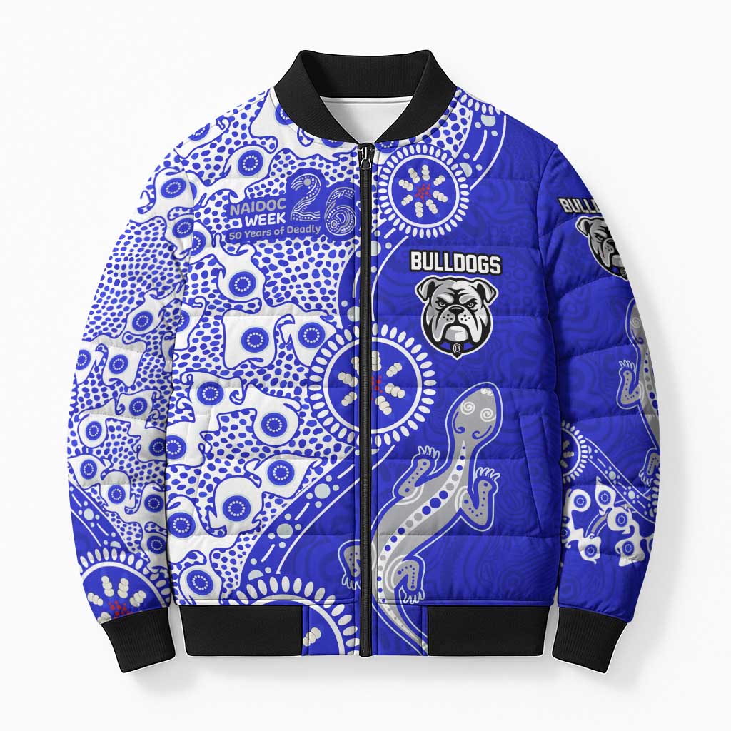 Canterbury-Bankstown Bulldogs NAIDOC Week 2026 Bomber Puffer Jacket Aboriginal Lizard Dot Painting - 50 Years of Deadly