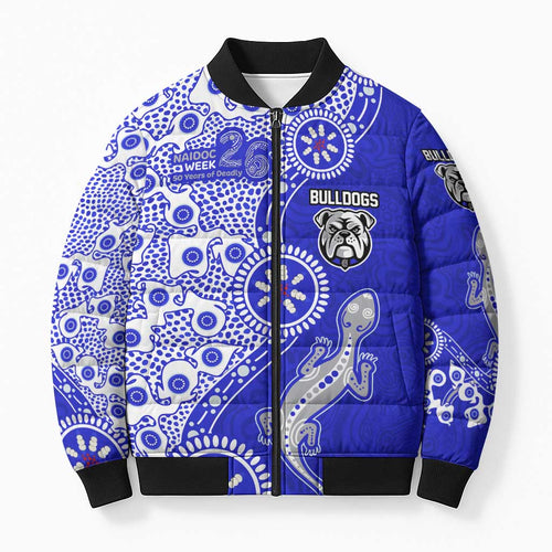 Canterbury-Bankstown Bulldogs NAIDOC Week 2026 Bomber Puffer Jacket Aboriginal Lizard Dot Painting - 50 Years of Deadly