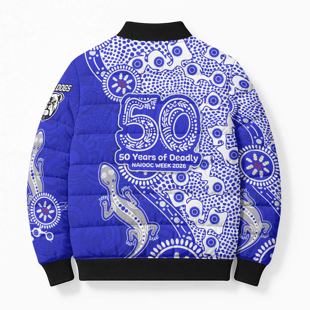 Canterbury-Bankstown Bulldogs NAIDOC Week 2026 Bomber Puffer Jacket Aboriginal Lizard Dot Painting - 50 Years of Deadly