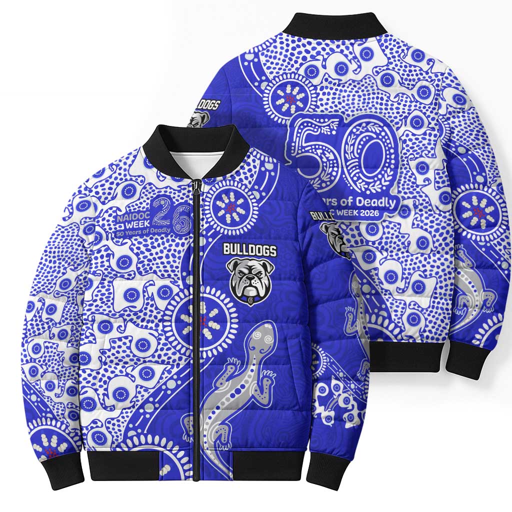 Canterbury-Bankstown Bulldogs NAIDOC Week 2026 Bomber Puffer Jacket Aboriginal Lizard Dot Painting - 50 Years of Deadly