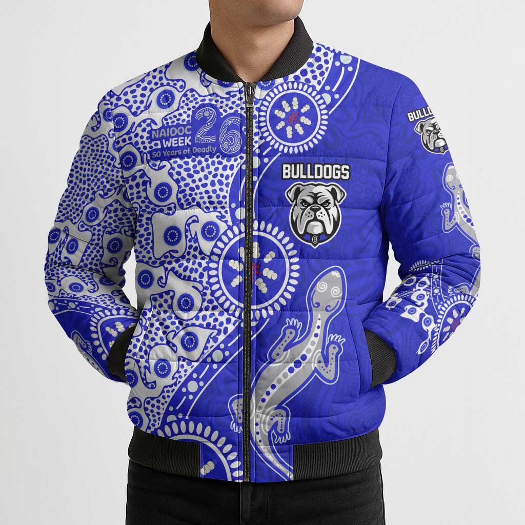 Canterbury-Bankstown Bulldogs NAIDOC Week 2026 Bomber Puffer Jacket Aboriginal Lizard Dot Painting - 50 Years of Deadly