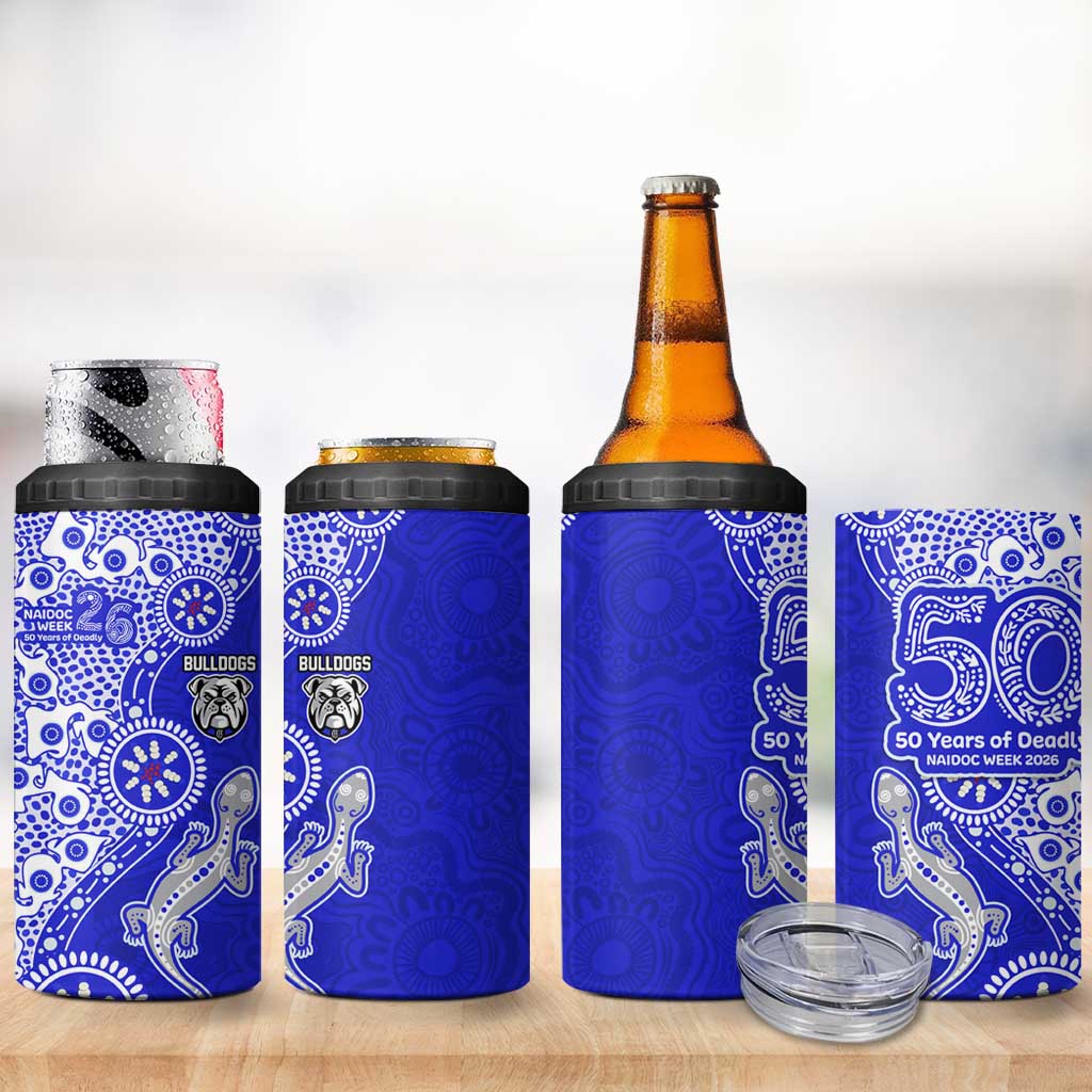 Canterbury-Bankstown Bulldogs NAIDOC Week 2026 4 in 1 Can Cooler Tumbler Aboriginal Lizard Dot Painting - 50 Years of Deadly