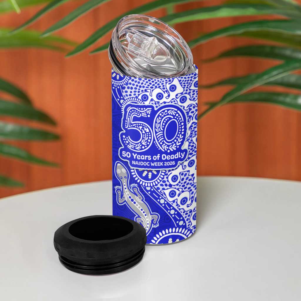 Canterbury-Bankstown Bulldogs NAIDOC Week 2026 4 in 1 Can Cooler Tumbler Aboriginal Lizard Dot Painting - 50 Years of Deadly